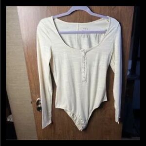 Adore Me Beige havyn Henley Style Long Sleeve Thong Bodysuit size medium